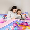 thumbnail image 5 of Erosebridal Cute Unicorn Girls 7-Piece Bedding Comforter Set,Pink Butterflies Kawaii Stars Print King Bedding Sets For Kids,Reversible Pink, 5 of 7