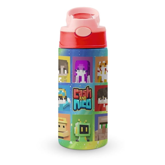 Cash And Nico Family Insulated Stainless Steel Water Bottle with Straw Vacuum Reusable Leak Proof Water Cup Boys Girls