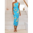 thumbnail image 2 of Vestido PRETTYGARDEN XL de un Hombro Fruncido Floral Azul, 2 of 6