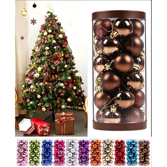 Ltvvegg 24Pcs Small Christmas Balls Ornaments Set Shatterproof Christmas Decorations Set for Christmas Tree Ornaments Garland Holiday Party Wedding Decorations(1.57, Brown)