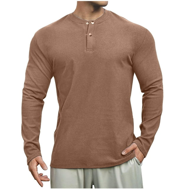 fatyb Mens Long Sleeve Thermal Tops Button Neck Casual T Shirts for Men Warm Solid Color Comfortable Tee