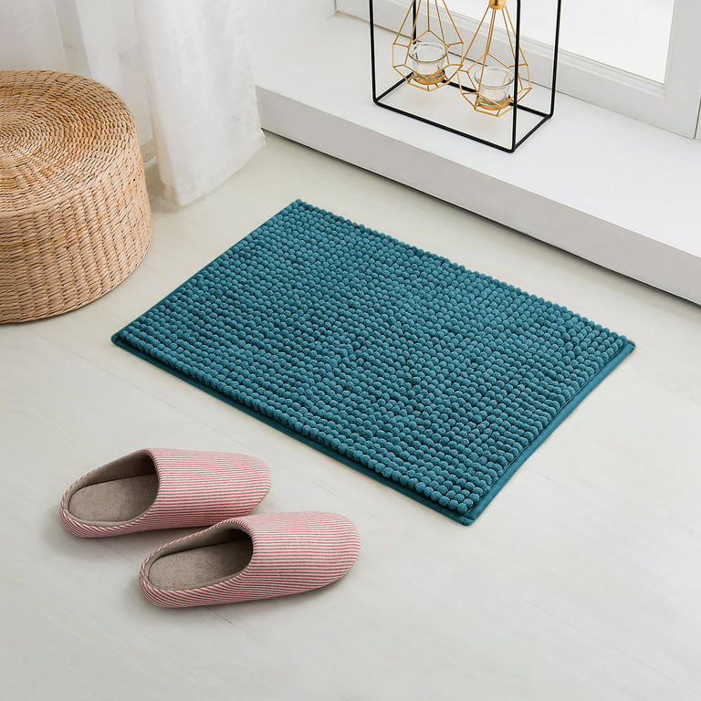 Subrtex Luxury Chenille 24-in x 60-in Stone Blue Polyester Bath Rug in the Bathroom  Rugs & Mats department at
