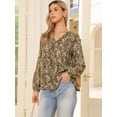 thumbnail image 4 of DARING DIVA Women's V Neck Floral Casual Long Sleeve Blouse XS Light Brown, 4 of 6