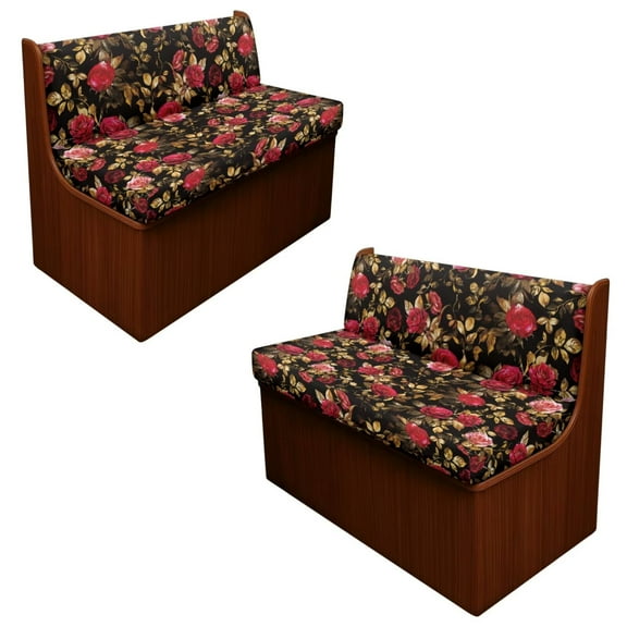 XYZCANDO Beautiful Rose Print Rv Dinette Cushion Covers,Stretchable Cushion Cover,RV Cushion Slipcover,Easy Installation,2 Backrest Covers and 2 Bench Covers Cute Designed for Ladies(Black)