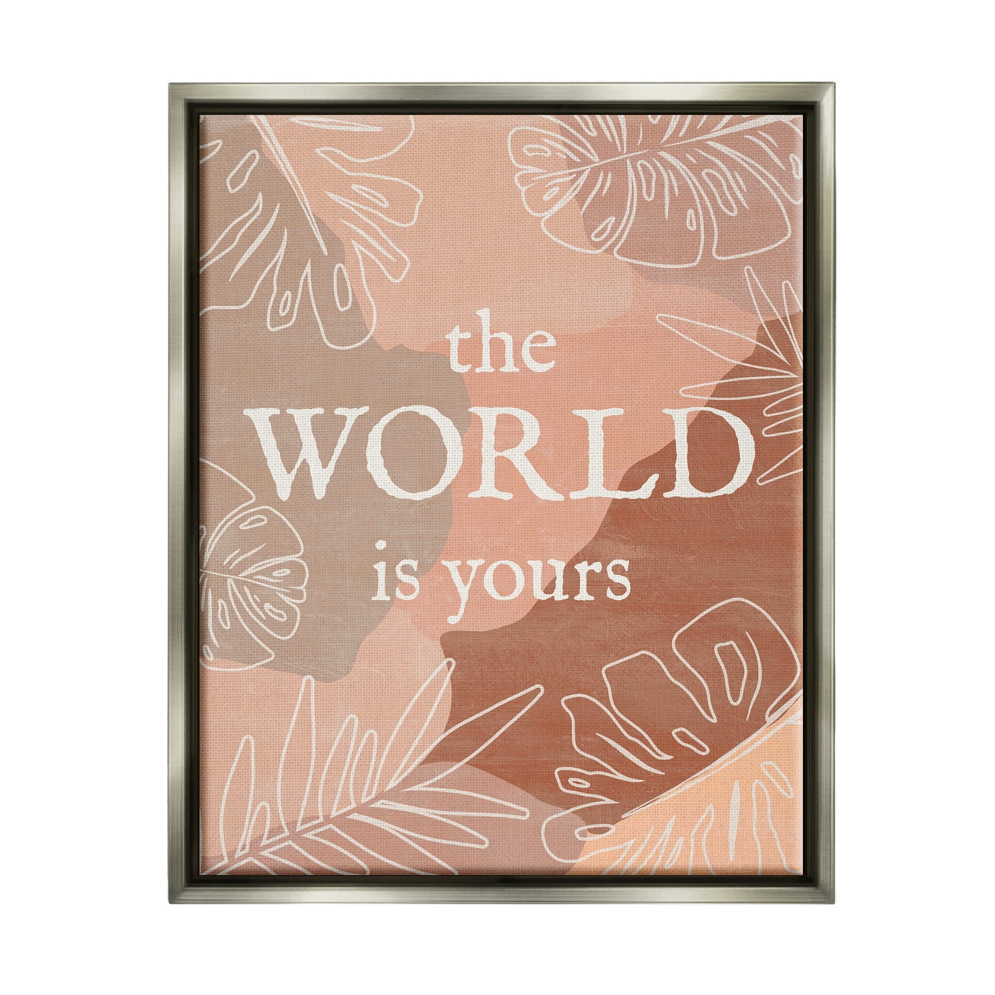 Stupell Industries World Is Yours Monstera Plant Boho Blocked Shapes Luster Gray Framed Floating Canvas Wall Art, 16x20, by Natalie Carpentieri