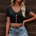 thumbnail image 2 of Asxite Women Summer Tops V Neck Short Sleeve Solid Breathable Casual Shirts, 2 of 6