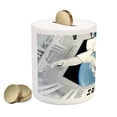 thumbnail image 2 of Outer Space Piggy Bank, Astronaut Inside Spaceship Cosmic Journey Celestial World Universe Theme, Ceramic Coin Bank Money Box for Cash Saving, 3.6" X 3.2", White and Blue, by Ambesonne, 2 of 4