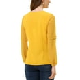 thumbnail image 3 of Blusa de gasa para mujer Inspire Chic con cuello de ojal, mangas de patchwork, elegante para el trabajo, color amarillo, 3 of 6
