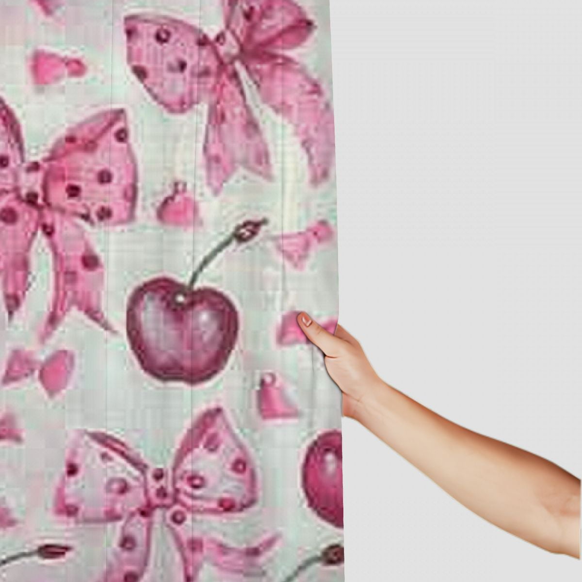Patifu Cherries Bows Chic Modern Bathroom Decor Shower Curtain Set with Hooks 60"x72