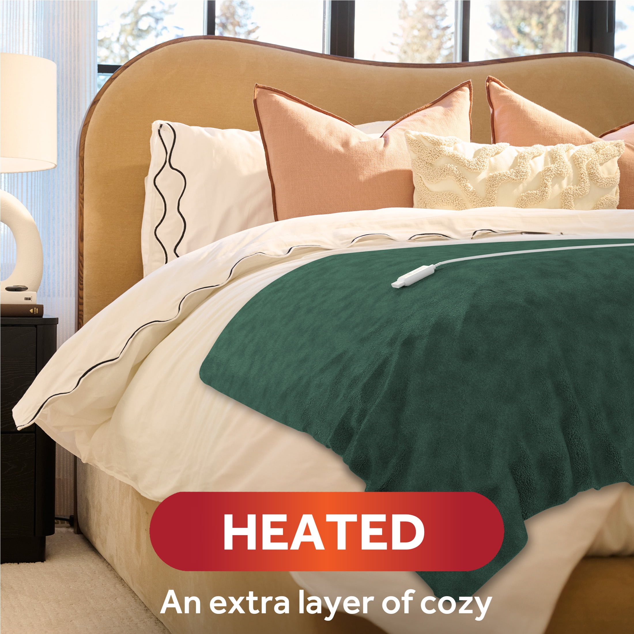 Sunbeam Throw Pine Green Microplush, 4 Heat Settings, 4-Hour Auto Shut-Off, Electric Heated Blanket, 50” x 60”