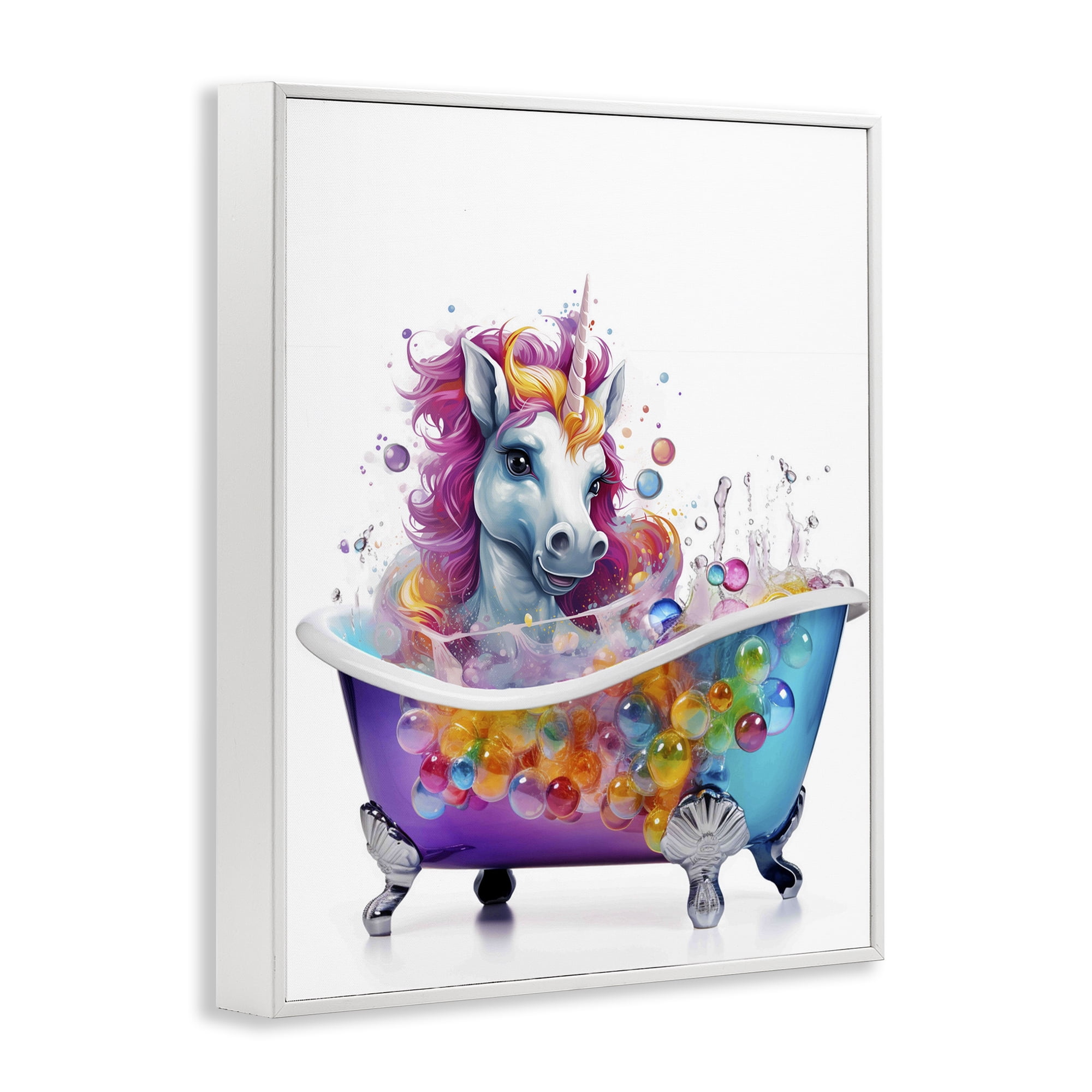 Stupell Industries Rainbow Bubbles Unicorn Typography Painting White Framed Art Print Wall Art, 11 x 14