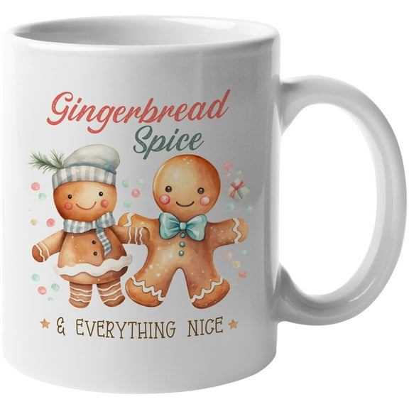 Gingerbread Spice & Everything Nice with Watercolor Gingerbreads Art, Christmas Merch Gift, White 11oz Ceramic Mug