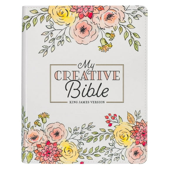 KJV Holy Bible, My Creative Bible, Faux Leather Flexible Cover Ribbon Marker, King James Version, White Floral