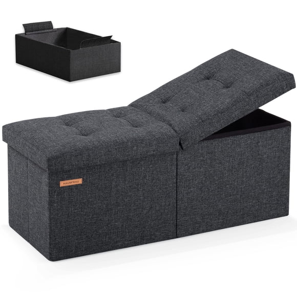 Otomana de almacenamiento HAUSFRAU de 80 cm con banco plegable gris oscuro