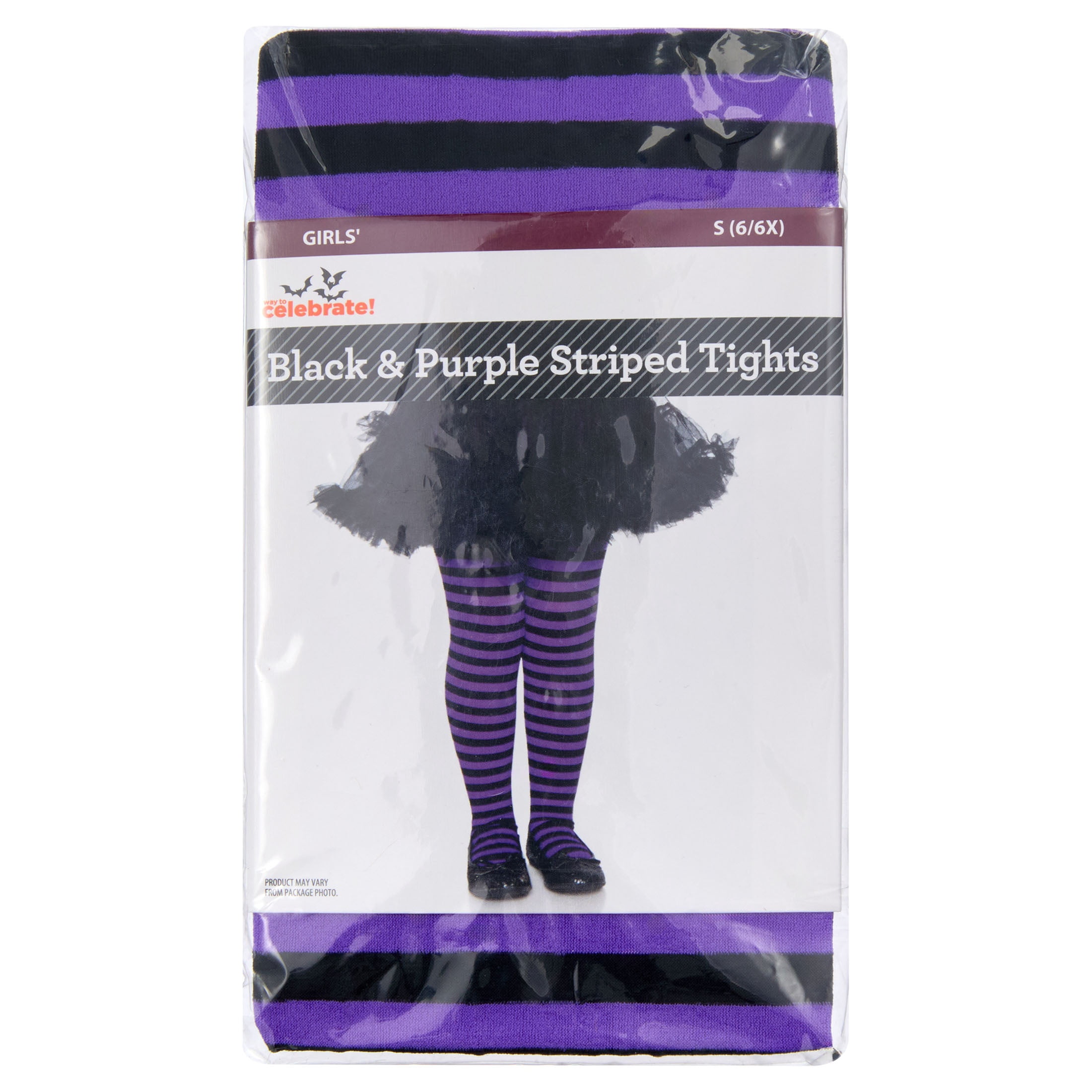 Striped Tights Costume Accessory for Children, Black and Purple, S (6/6X), Halloween by Way To Celebrate