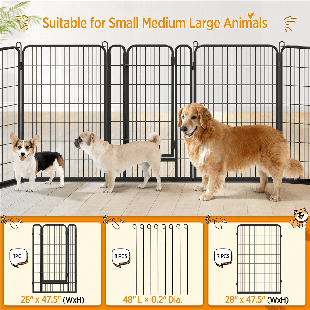 Alden Design 47.5" Tall 8 Panels Heavy Duty Metal Dog Gate Dog Playpen with Door, Black