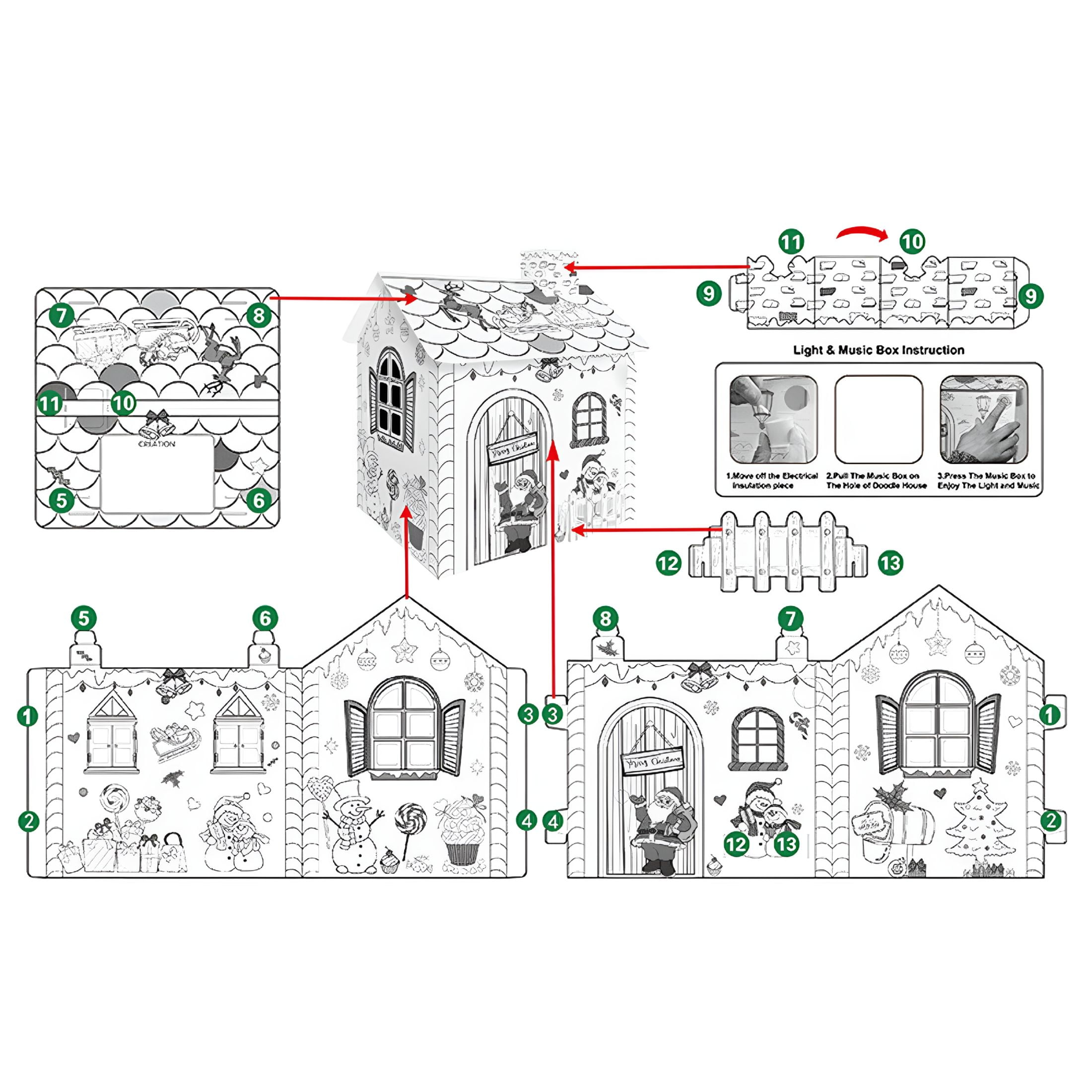 BESTSKY 2026 New Diy Playhouse Cardboard Assembly Coloring Toy Foldable for Kids Christmas Craft Activity with Watercolor Brushes Creative Art Project Cardboard House to Color for Kids
