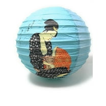 THY COLLECTIBLES Oriental Chinese Japanese Festival Party Celebration Home Decor Lantern Geisha Design 16" (Blue)