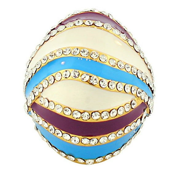 Fashion Alloy Yellow Gold-Tone Purple White Clear CZ Flower Floral Cocktail Ring