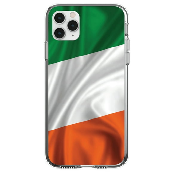 DistinctInk Clear Shockproof Hybrid Case for iPhone 12 / 12 PRO (6.1" Screen) - TPU Bumper, Acrylic Back, Tempered Glass Screen Protector - Ireland Waving Flag - Show Your Love of Ireland