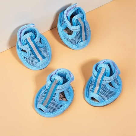 Dog Shoes with Reflective Strips and Non-Slip Sole  Dog Boots & Paw Protectors Winter Warm Dog Snow Boots for Small Medium Size Dogs 4PCS (Light Blue Sandals  4)