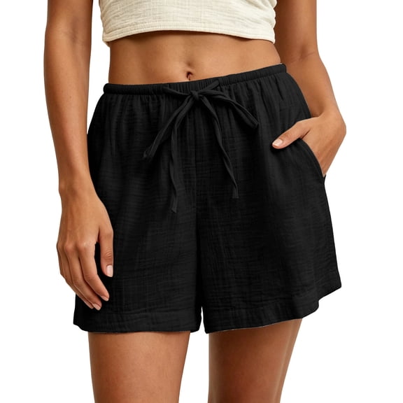 RQYYD Women's Gauze Casual Shorts High Waist Drawstring Loose Summer Airy Comfortable Pants with Pockets
