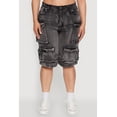 thumbnail image 4 of Womens Plus Size Daisy High Waisted Acid Wash Cargo Denim Shorts, 4 of 5