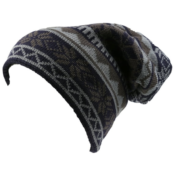 Sakkas Chale Long Tall Classic Winter Pattern Faux Fur Lined Unisex Beanie Hat - Blue - OS