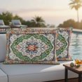 thumbnail image 4 of Green Boho Outdoor Waterproof Pillow Covers, Ethnic Geometric Middle Century Art Decorative Rectangle Throw Pillowcase Sofa Cushion Sham for Patio/Couch/Chair, 20"x12" 2 Pack, 4 of 8