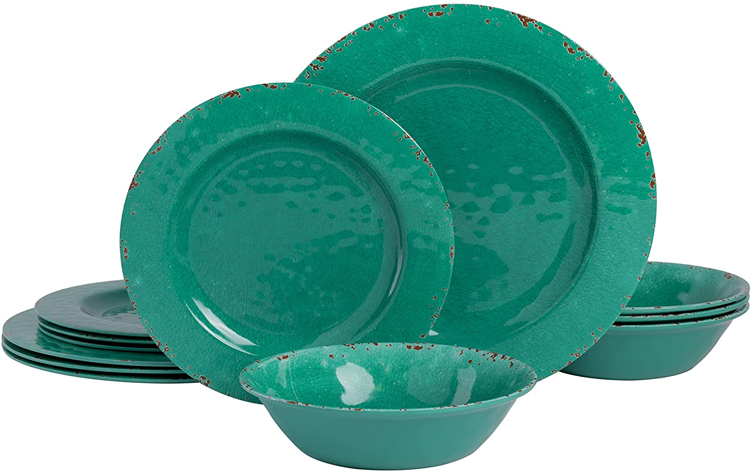 Gibson Melamine Dinnerware Set, Service for 4 (12Pcs), Green
