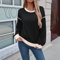 thumbnail image 4 of Sudadera Informal de Larga para Mujer, Cuello Redondo, Holgada, , con Ribete en Contraste. Negro M, 4 of 9