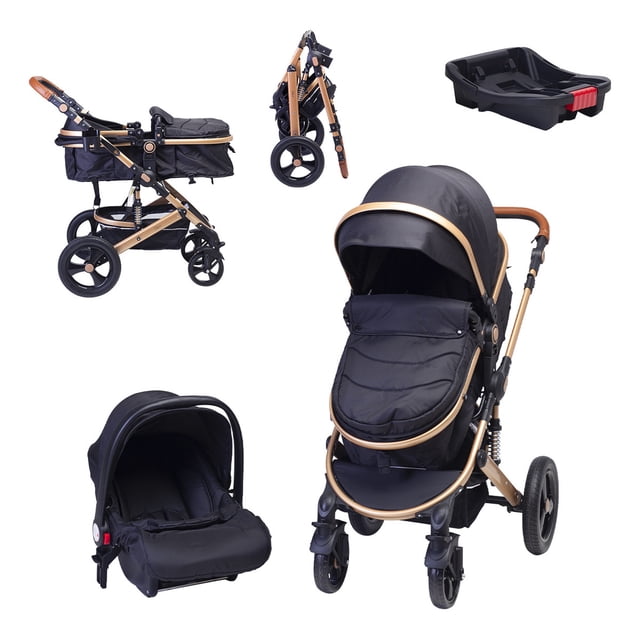 Carriola Para Bebé Baby Lux Travel Systen Con Portabebé Negro/Dorado.