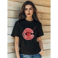 thumbnail image 1 of Camiseta de mujer con estampado retro de labios frescos para San Valentín, manga corta, cuello redondo, corte ajustado, informal, urbana, para adultos, hombres, mujeres, adolescentes, jóvenes., 1 of 7