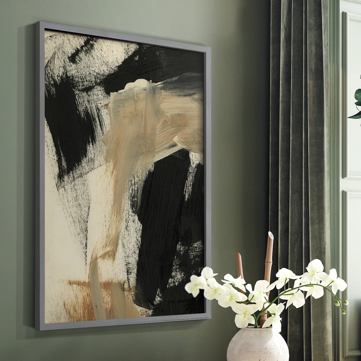 Baked Paintstrokes IV Framed Print in Gray Solid Wood Framed Print No Nail Hanging