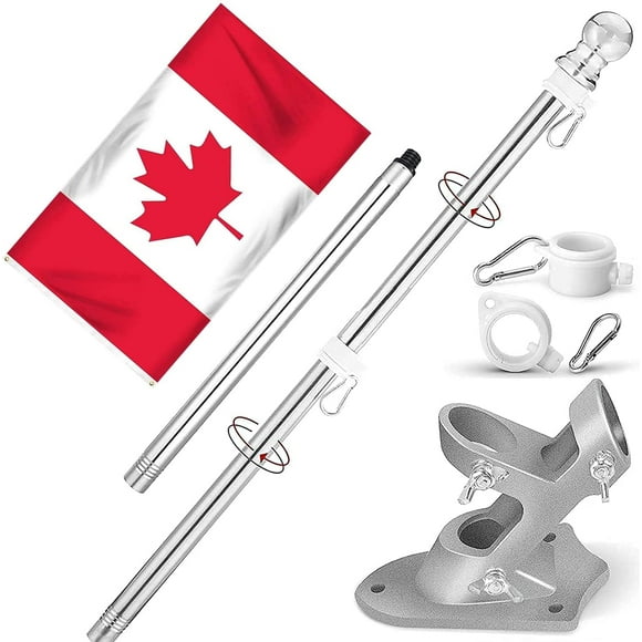 6 Foot Flagpole Kit for Canada Flag, Metal Flag Pole with Flag Holder and Rings for Residential House Yard Garden Commercial (Silver-B)