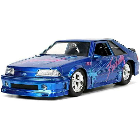 1989 Ford Mustang GT "Fox Body" Candy Blue with Graphics "I Love the 1980's" Series 1/24 Diecast Model Car by Jada