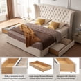 thumbnail image 6 of Luxurious Upholstered Wingback Storage Platform Bed with 60 inch High Headboard, Premium Linen, Dual Storage Drawers, and Sprung Slats-QUEEN CREAM, 6 of 12