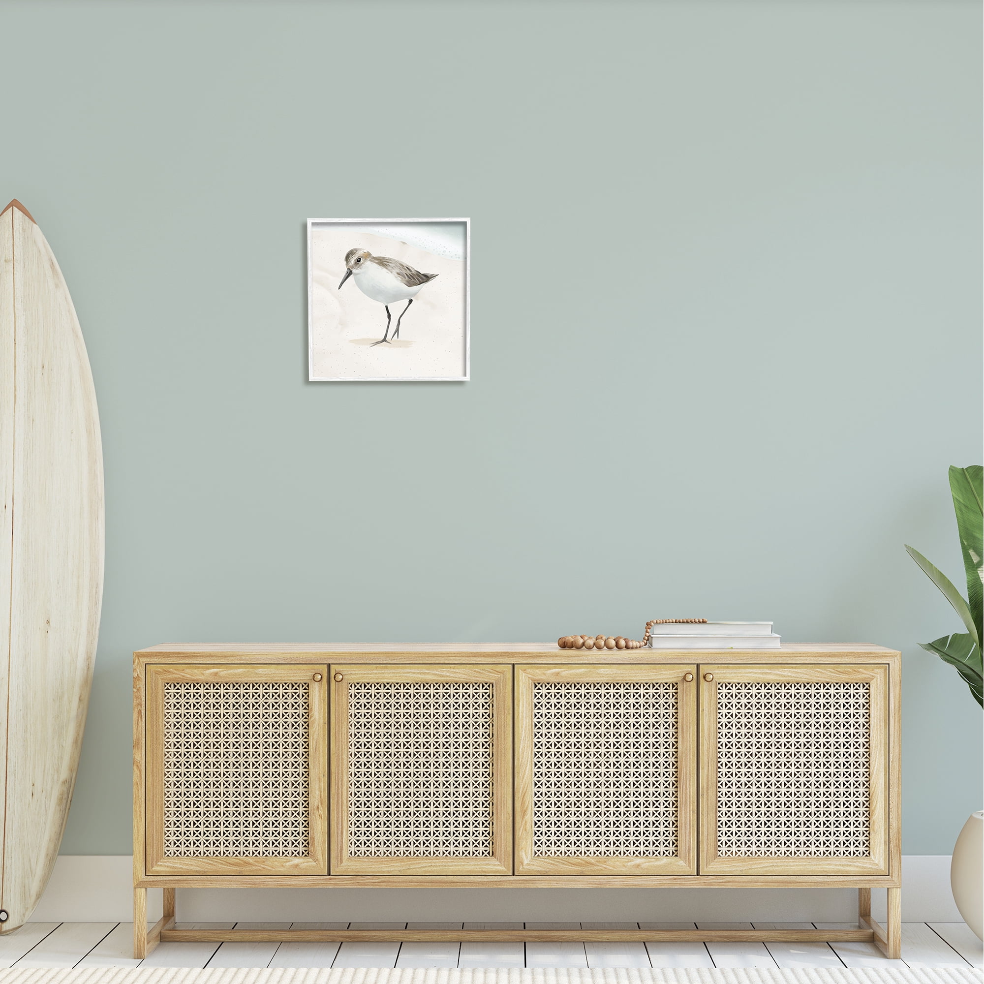 Stupell Industries Stepping Sandpiper Bird Ocean Shoreline Beach Scene Graphic Art White Framed Art Print Wall Art, Design by Lucca Sheppard