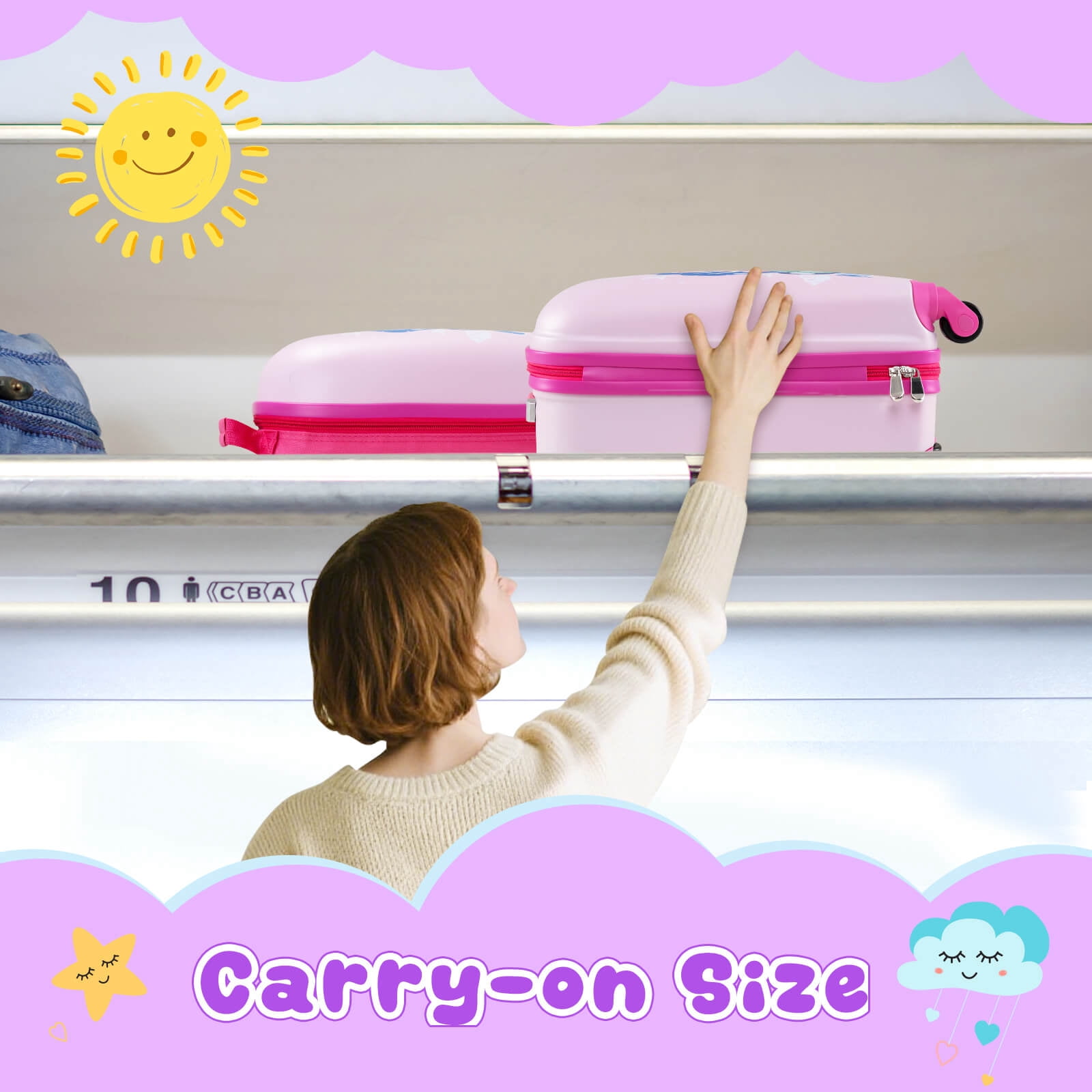 Costway 2PC Kids Carry On Luggage Set 12" Backpack and 16" Rolling Suitcase for Travel Pink + Blue