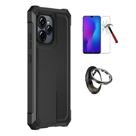 Phone Case for BLU View Speed Ultra 5G,  Black Full Body  TPU Cover Case   Ring/ Tempered Glass