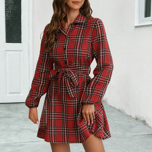 Pntutb Summer Dress for Women 2024 Fashion Women'S Casual Long Sleeve Dressturndown Collar Button Patchwork Print Dresses