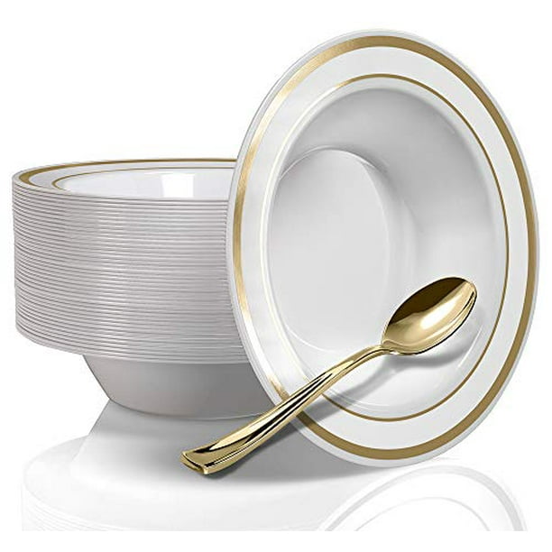 Stock Your Home 12 oz Gold Soup Bowls with Spoons 100 Pack