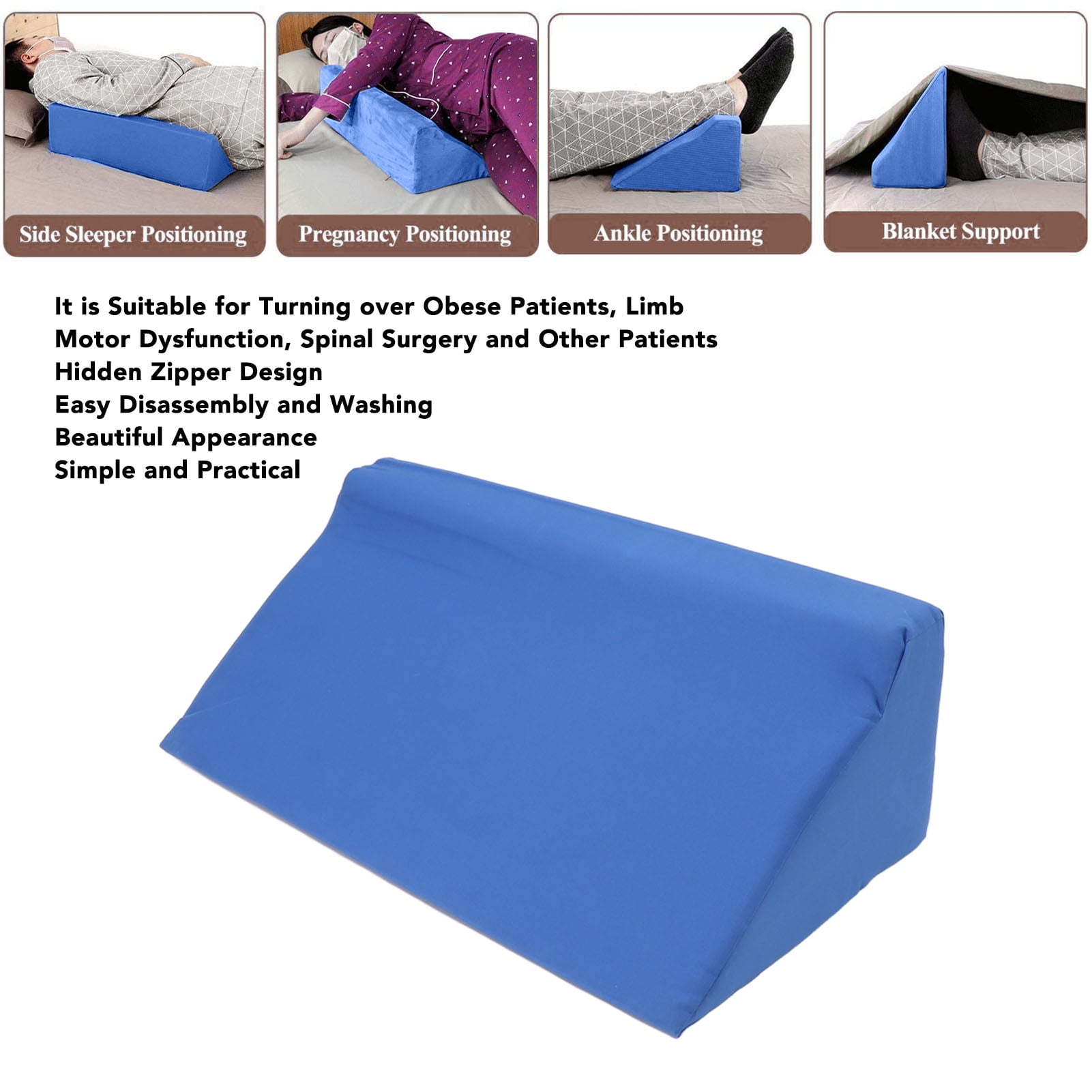 Elowen Positioning Pillow Blue Body Side Wedge Pillow Hidden Zipper PU Leather Incline Side Wedge Pillow for Side Sleeper Pregnancy Belly Support Waterproof anti Slip Easy to Wash Soft Comfortable
