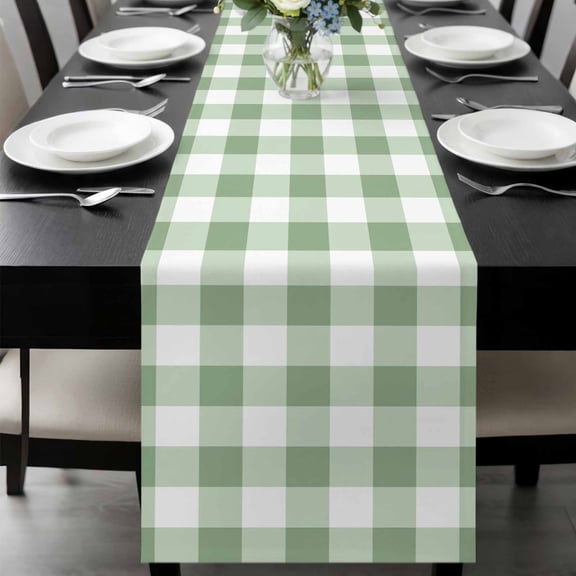 Sage Green Buffalo Plaid Table Runner 108 Inches Long, Green White Checkered Farmhouse Kitchen Coffee Dining Table Decoration for Home Party Birthday Wedding Home Decor 13x108 Inches