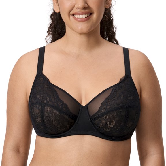 DELIMIRA Women's Lace Full Coverage Plus Size Bras Underwire Unlined Bralette