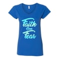 thumbnail image 2 of Wild Bobby, Faith Over Fear, Inspirational/Christian, Women Standard V-Neck Tee, Royal, Large, 2 of 4