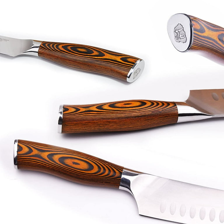  Knife Set, Karcu Kitchen Knife Set with Block, 15