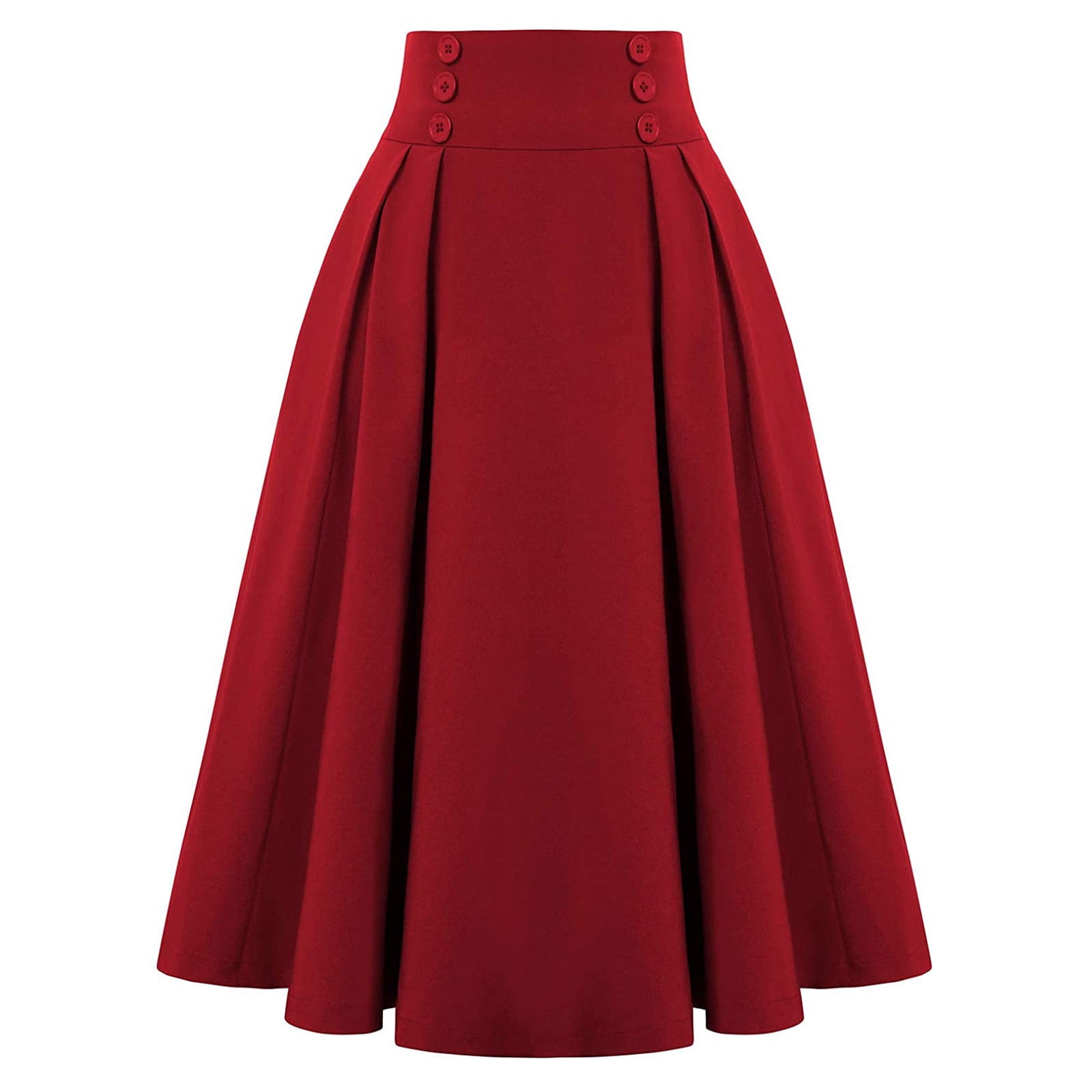 Women's High Waist Long Skirt A-Line Pockets Skirt Flared Vintage Skirt