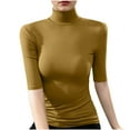 thumbnail image 2 of Womens Basic Layer Tops Turtleneck 3/4 Sleeve Solid Color Pullover Casual Comfy Ribbed Clothing Slim Fit (XL, Yellow), 2 of 7