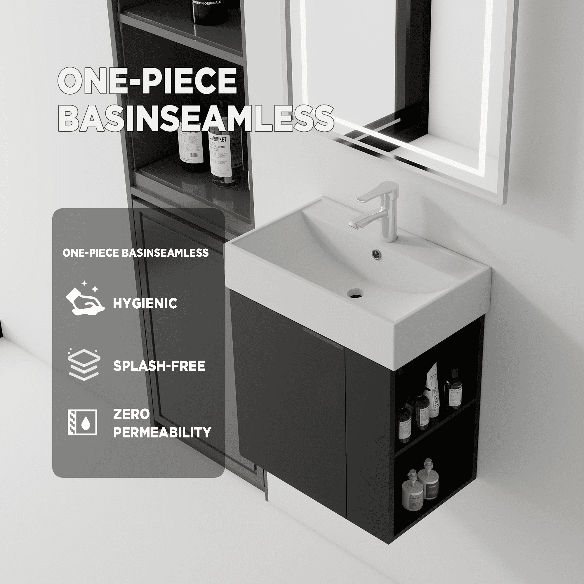 Leumius 21.6" Floating Bathroom Vanity with Ceramic Sink,Floating Bathroom Sink Cabinet for Small Space,Bathroom,Black